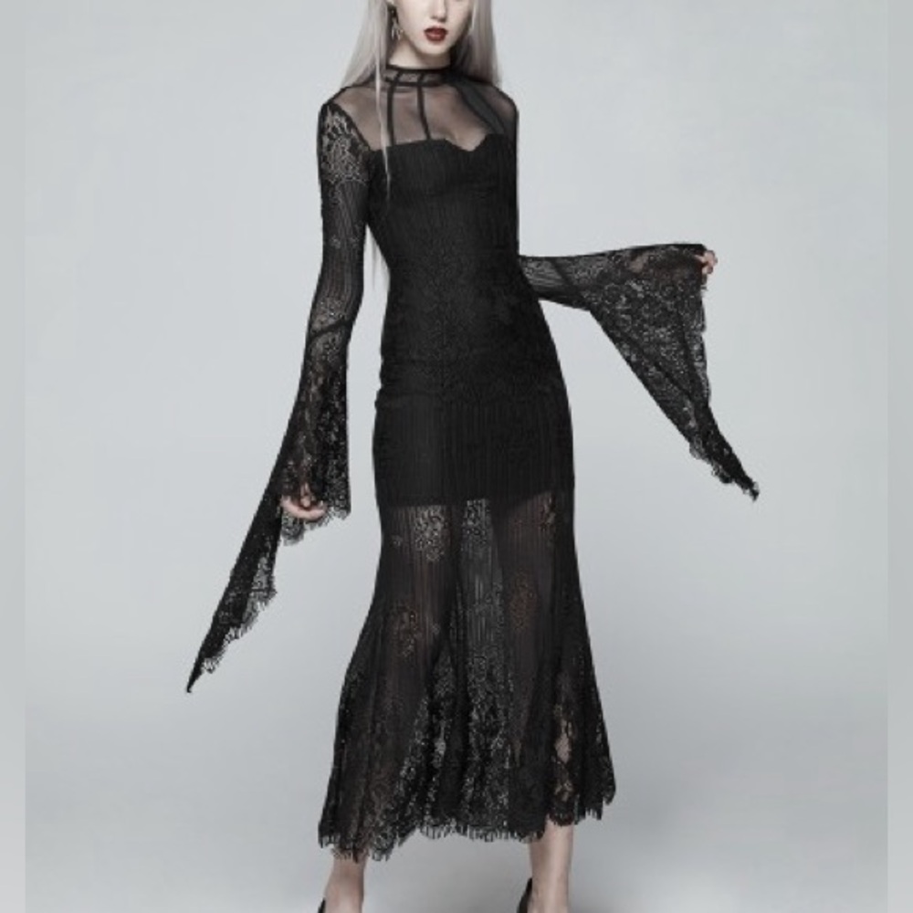 Best Offer!!!  Elegant Black Lace Long Sleeve Dress